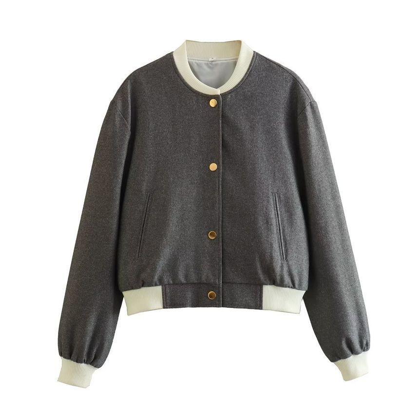 Contrast Trim Button-Up Baseball Jacket product image