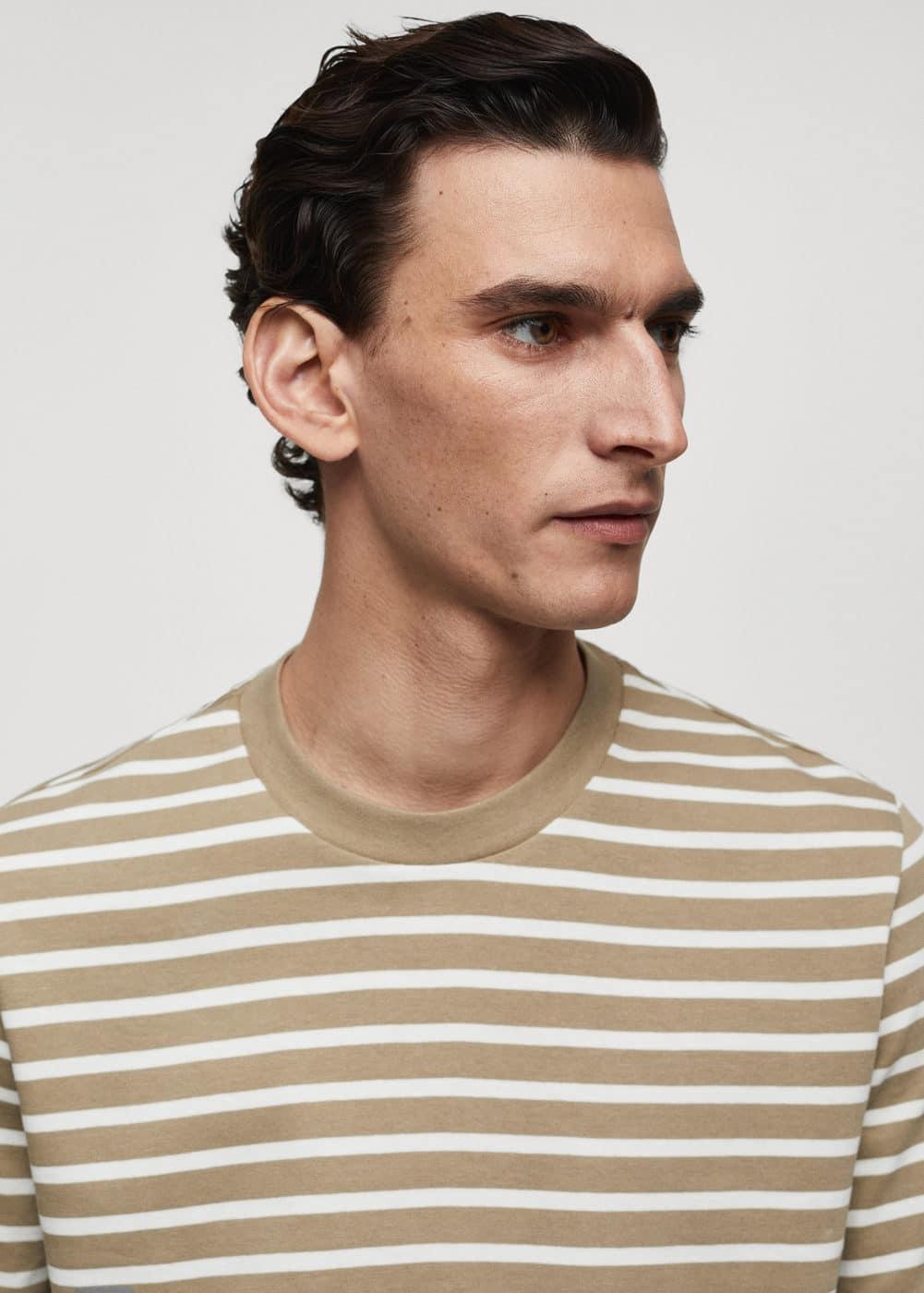 MANGO MAN - Striped cotton T-shirt light/pastel greyMen Product Image