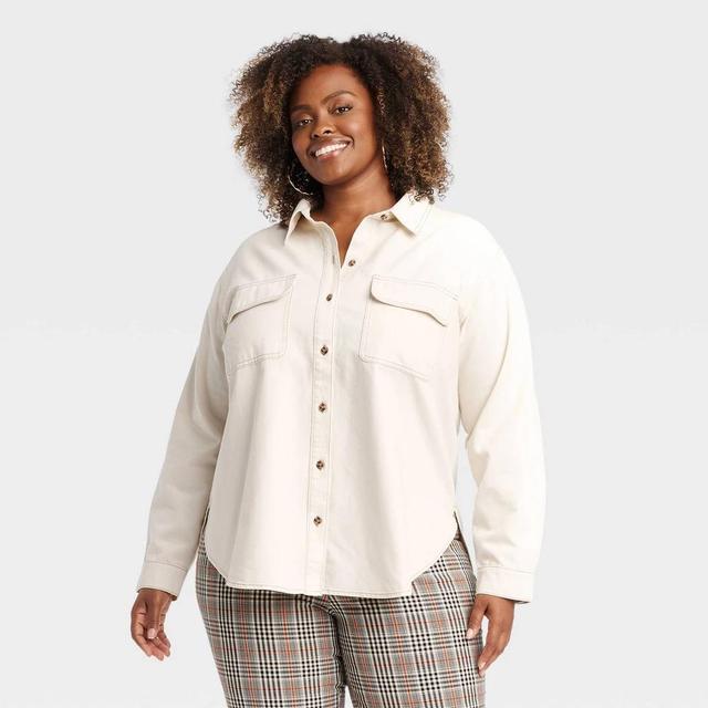 Womens Long Sleeve Button-Down Shirt - Ava & Viv Off-White 4X Product Image