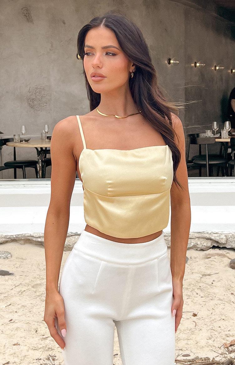 Samantha Backless Yellow Crop Top Product Image