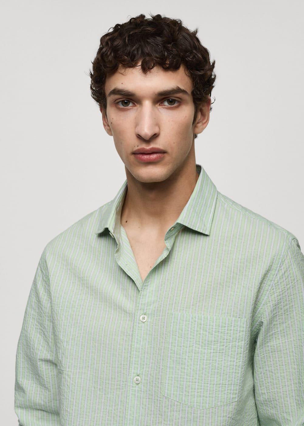 MANGO MAN - Classic-fit printed cotton shirt pastel greenMen Product Image