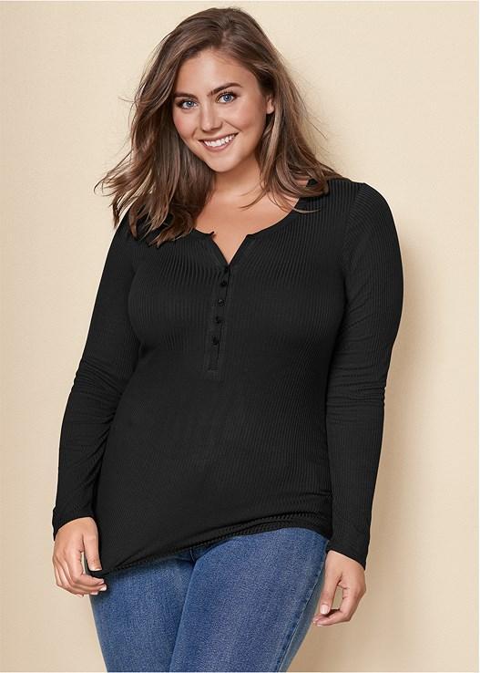 Ribbed Henley Top Product Image