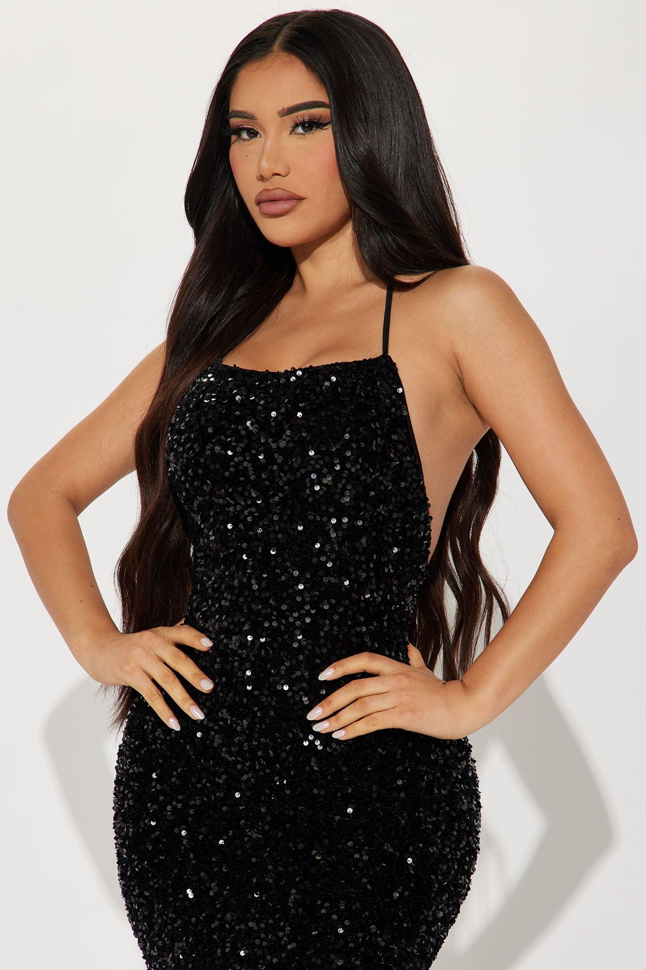 Prom Princess Sequin Midi Dress - Black Product Image