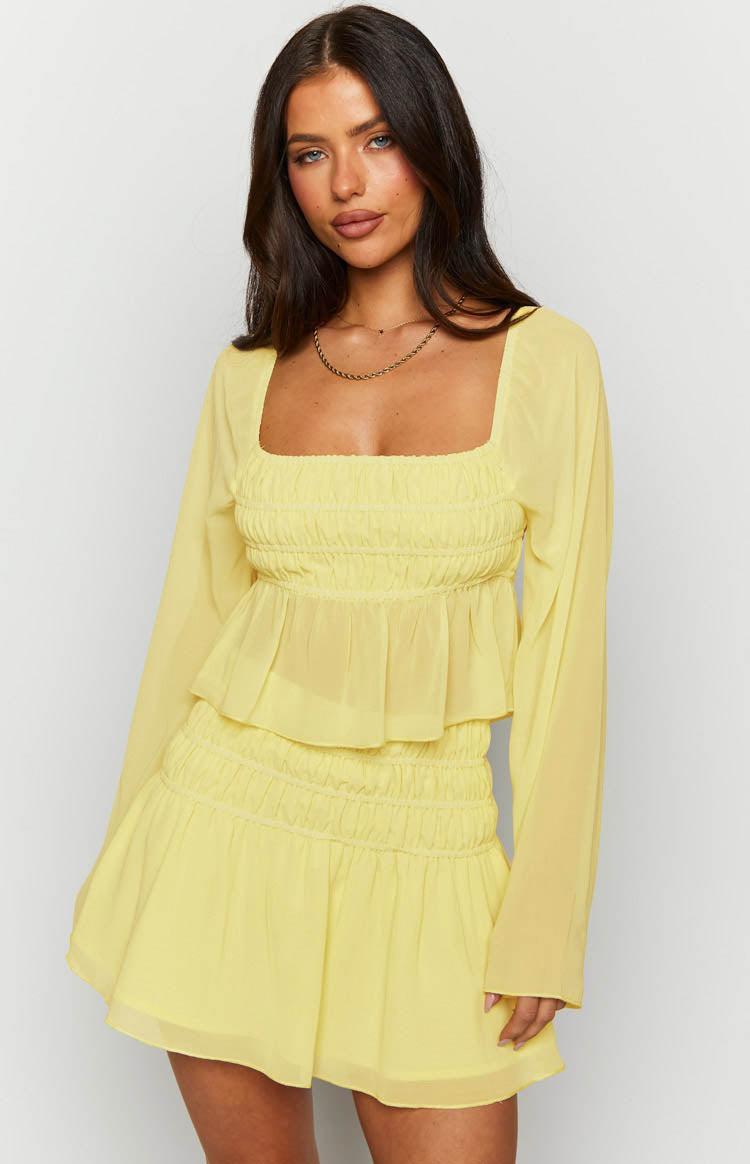 Sean Yellow Chiffon Long Sleeve Top Product Image