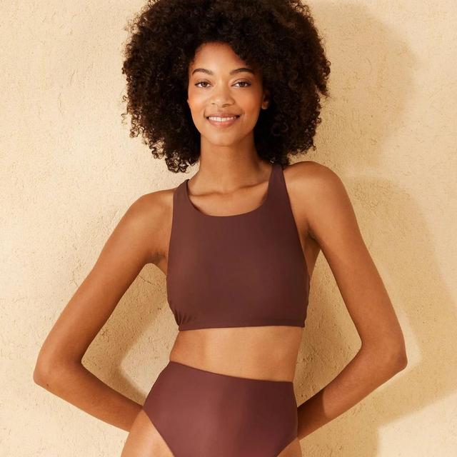 Womens Cross Back High Neck Bikini Top - Shade & Shore Brown Product Image