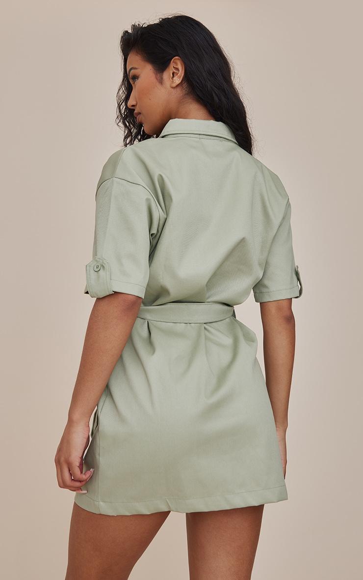 Sage Cargo Shirt Sleeve Belted Shirt Dress Product Image