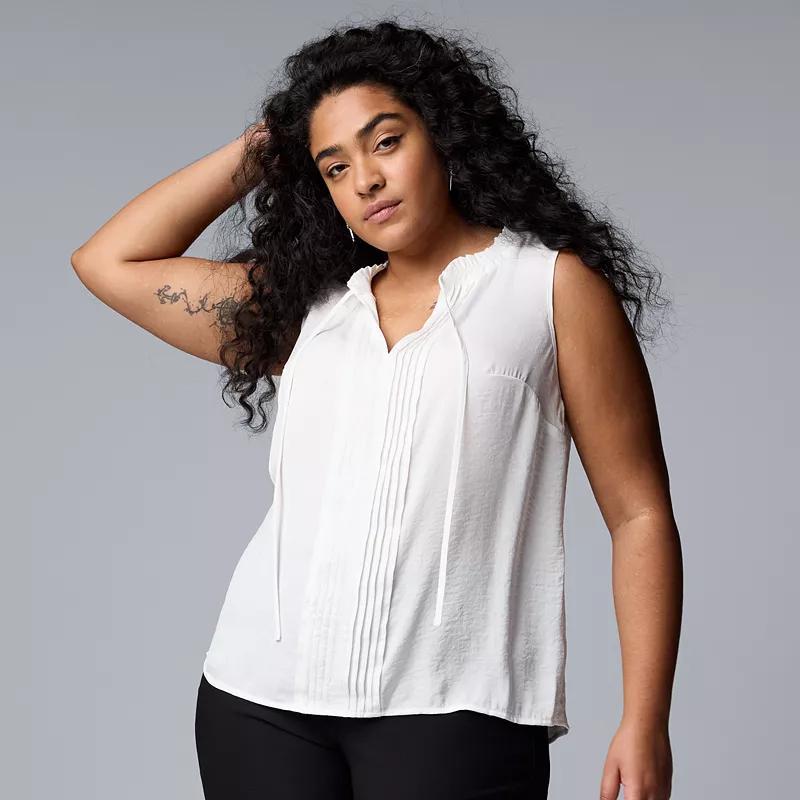 Plus Size Simply Vera Vera Wang Tie Pintuck Front Top, Womens Product Image