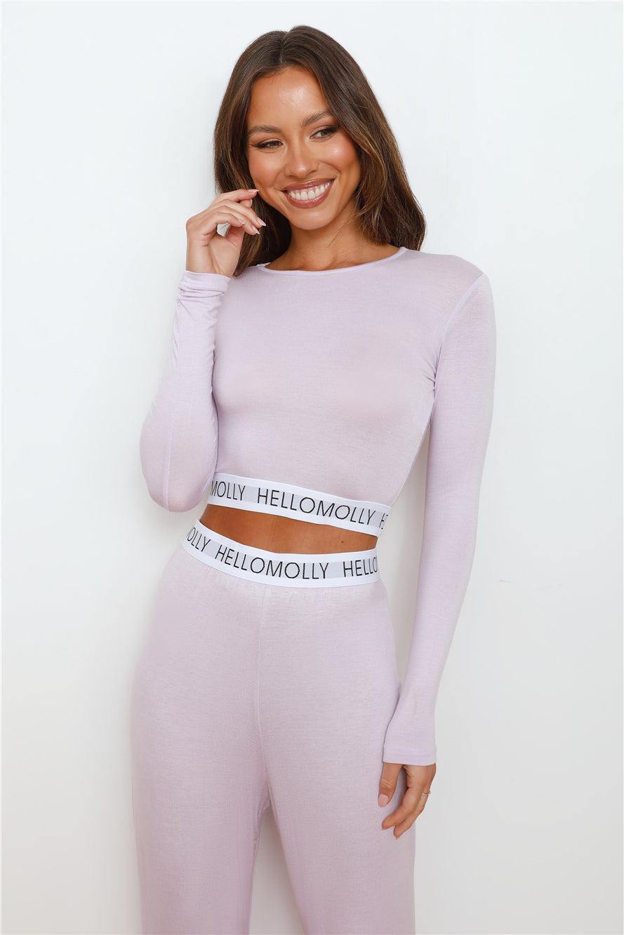 HELLO MOLLY Sweet Dreams Pyjama Long Sleeve Crop Top Lilac Product Image