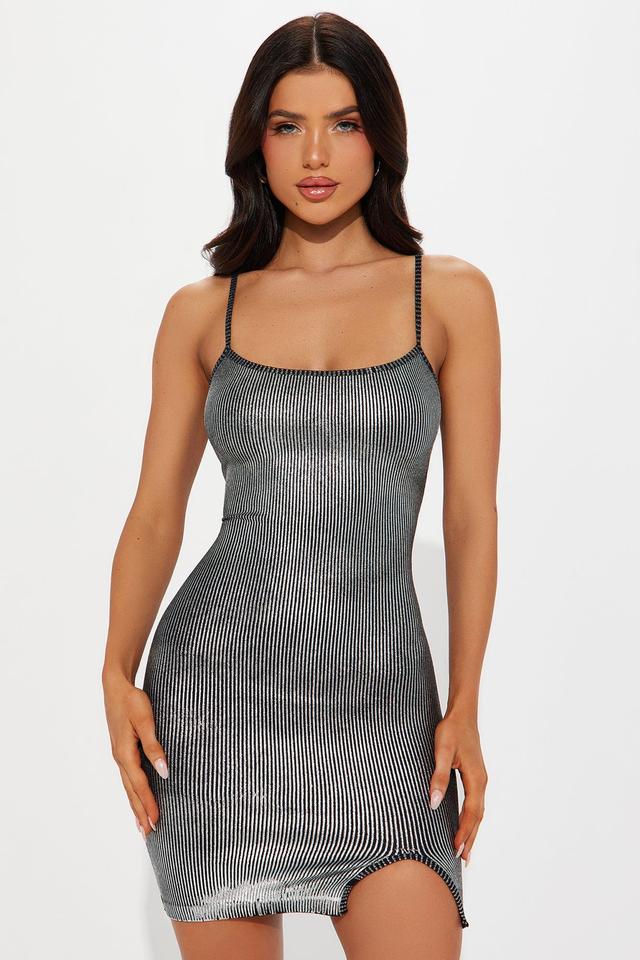 Janelle Metallic Mini Dress - Grey Product Image