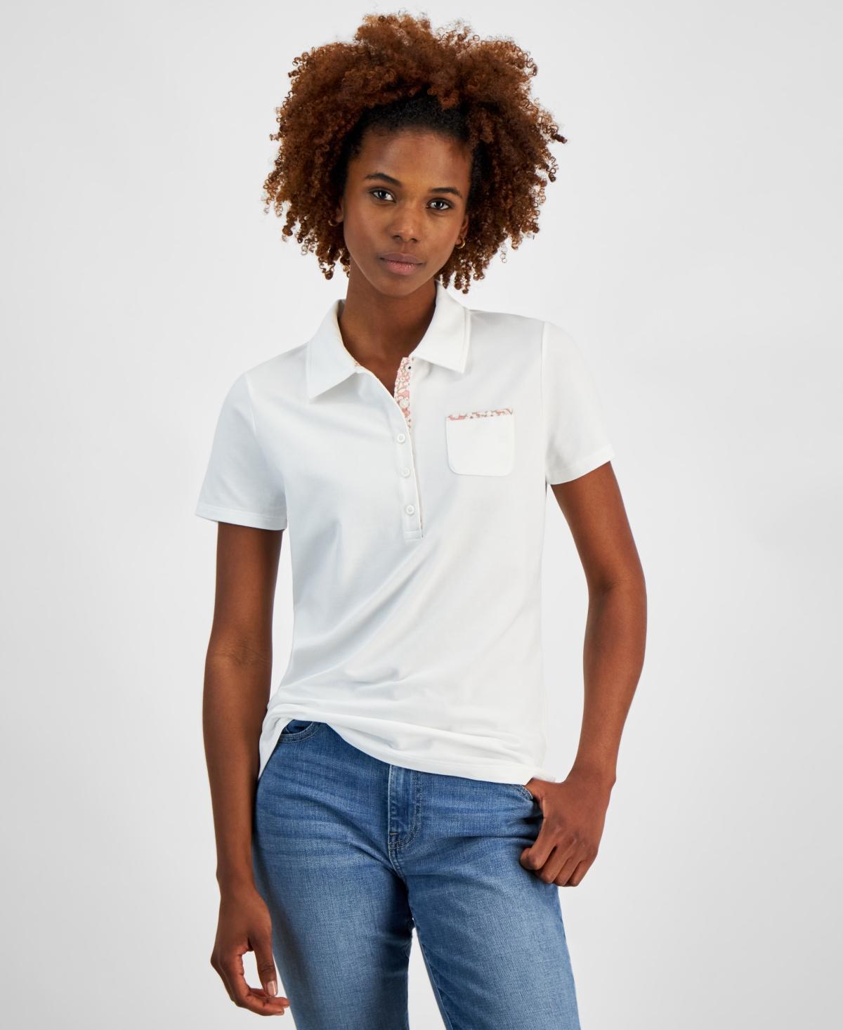 Nautica Jeans Womens Printed-Trim Pocket Polo Shirt Product Image