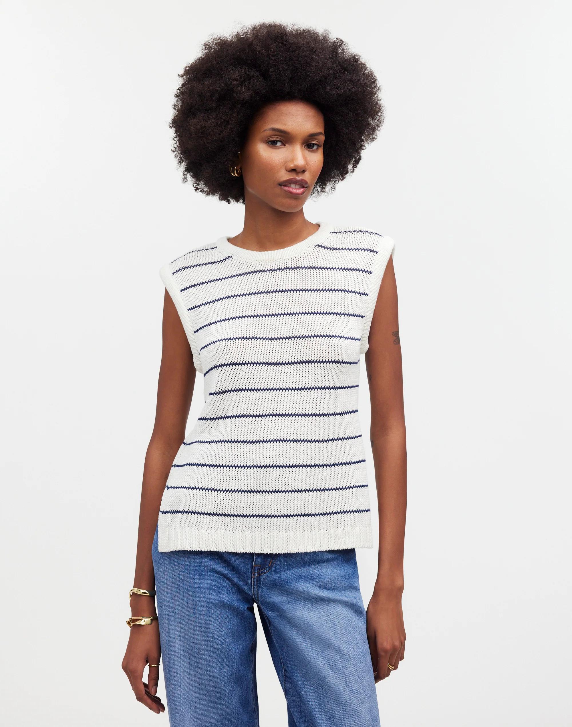 Puff-Trim Sweater Vest in Stripe Product Image