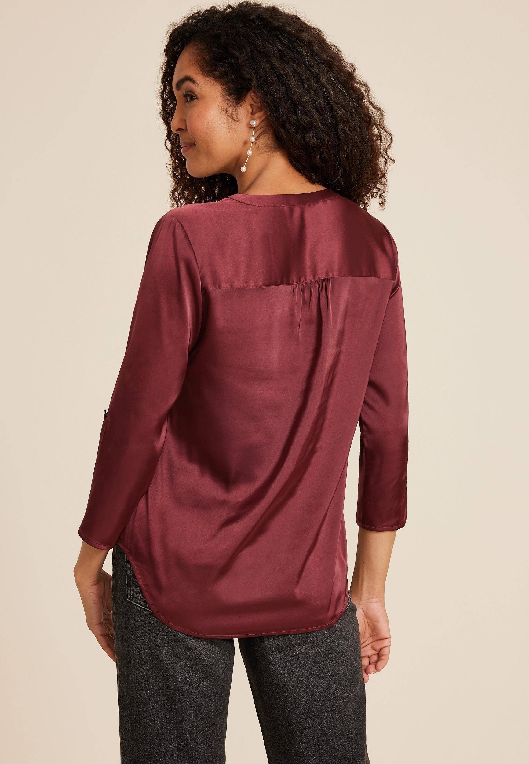 Atwood Satin 3/4 Sleeve Popover Blouse Product Image