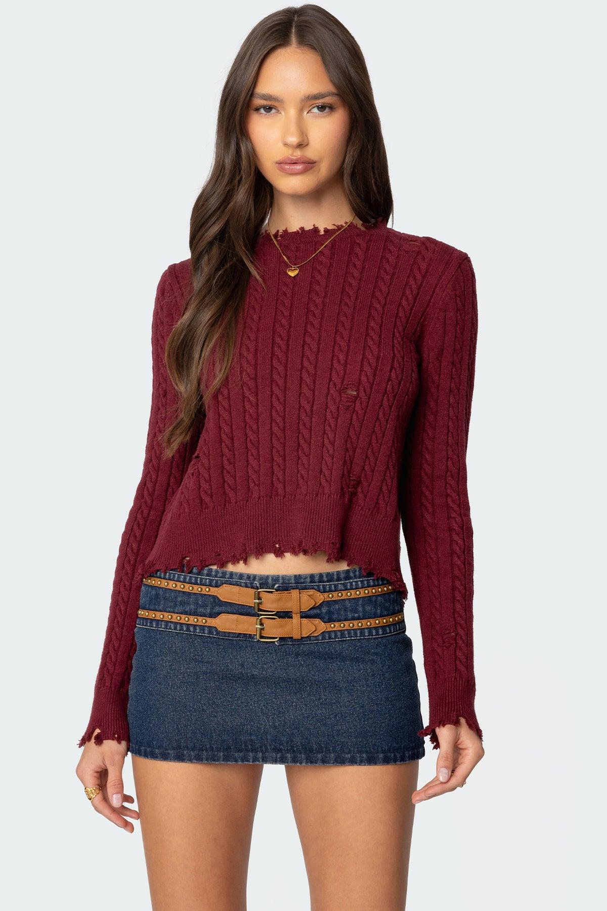 Split Open Back Cable Knit Sweater Product Image