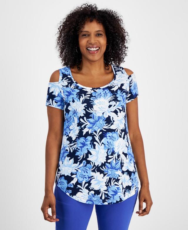 Jm Collection Womens Printed Short-Sleeve Cold-Shoulder Top, Created for Macys Product Image