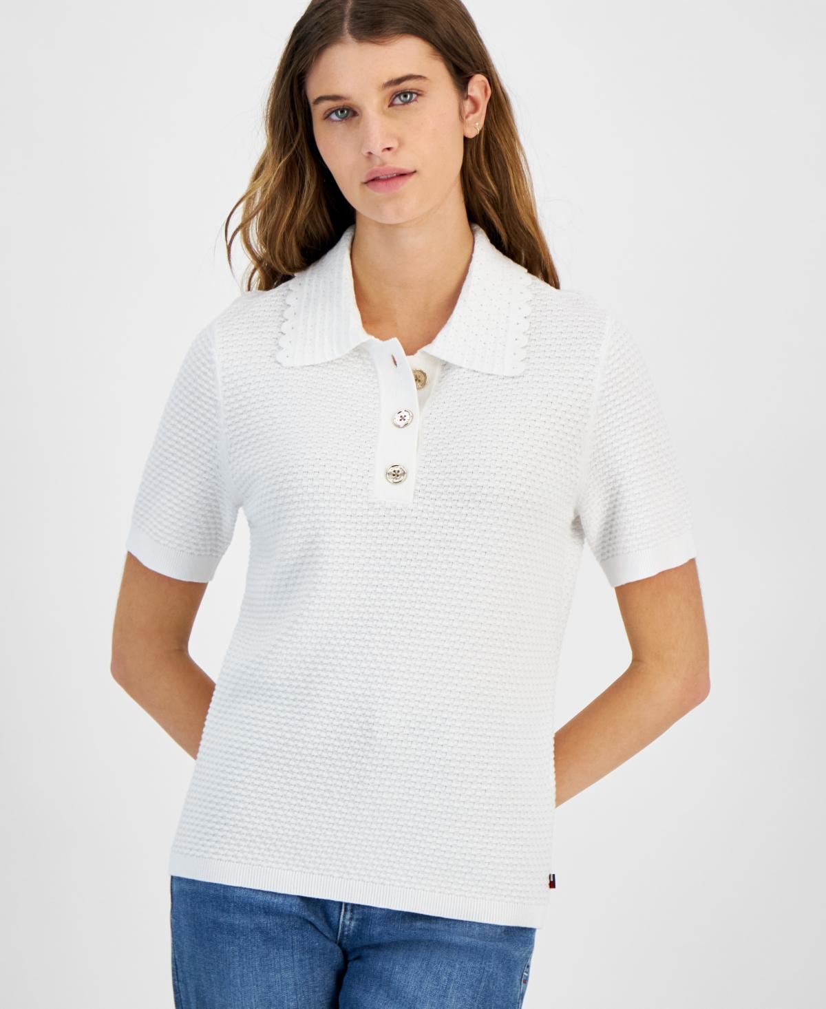 Women's Cotton Textured Polo Top Product Image