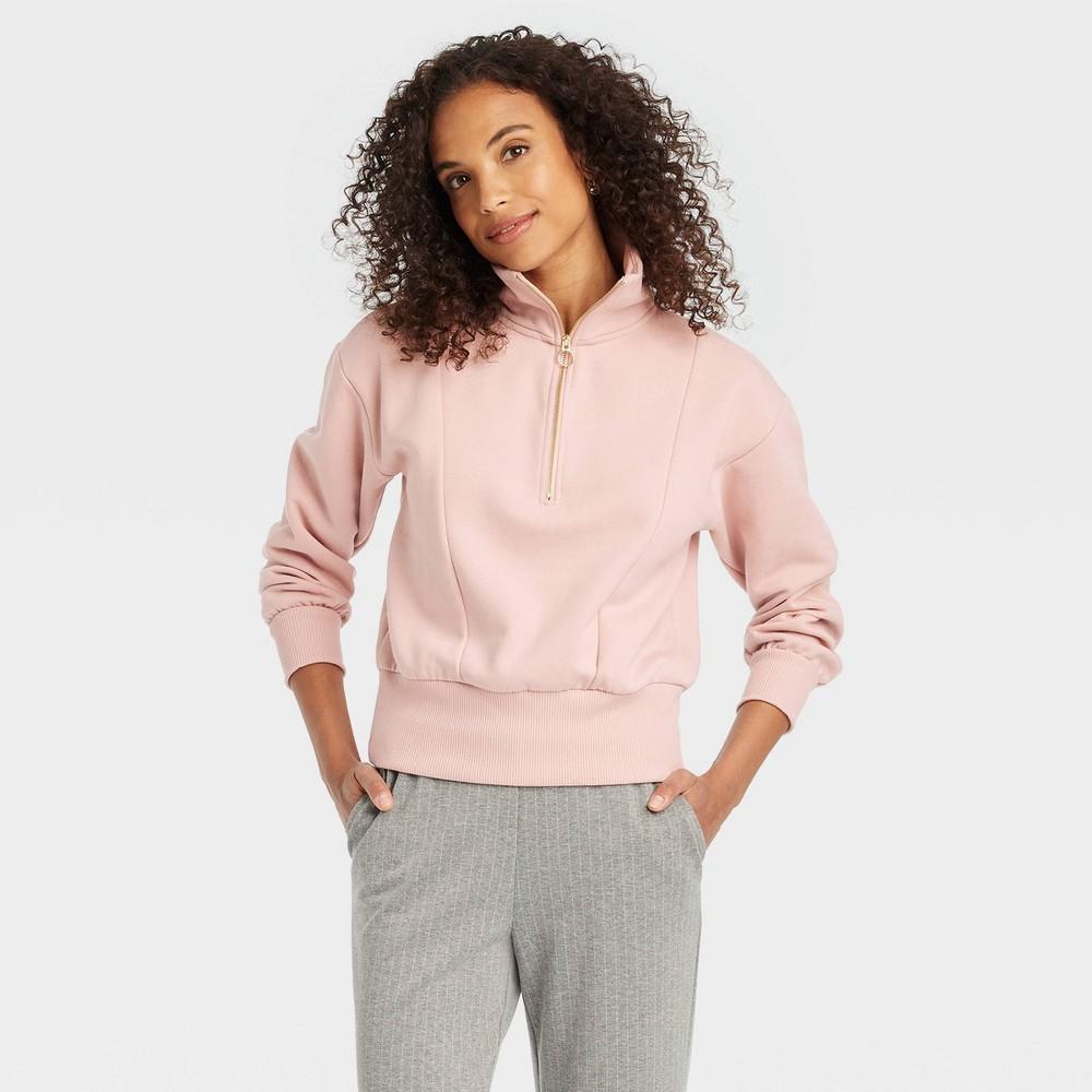 Womens Quarter Zip Sweatshirt - A New Day Light Pink XS Product Image