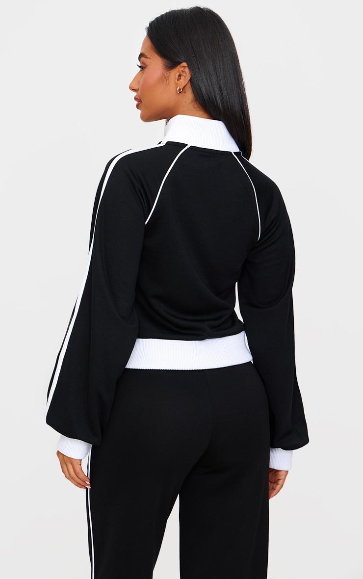 Petite Black Contrast Detail Zip Up Jacket Product Image