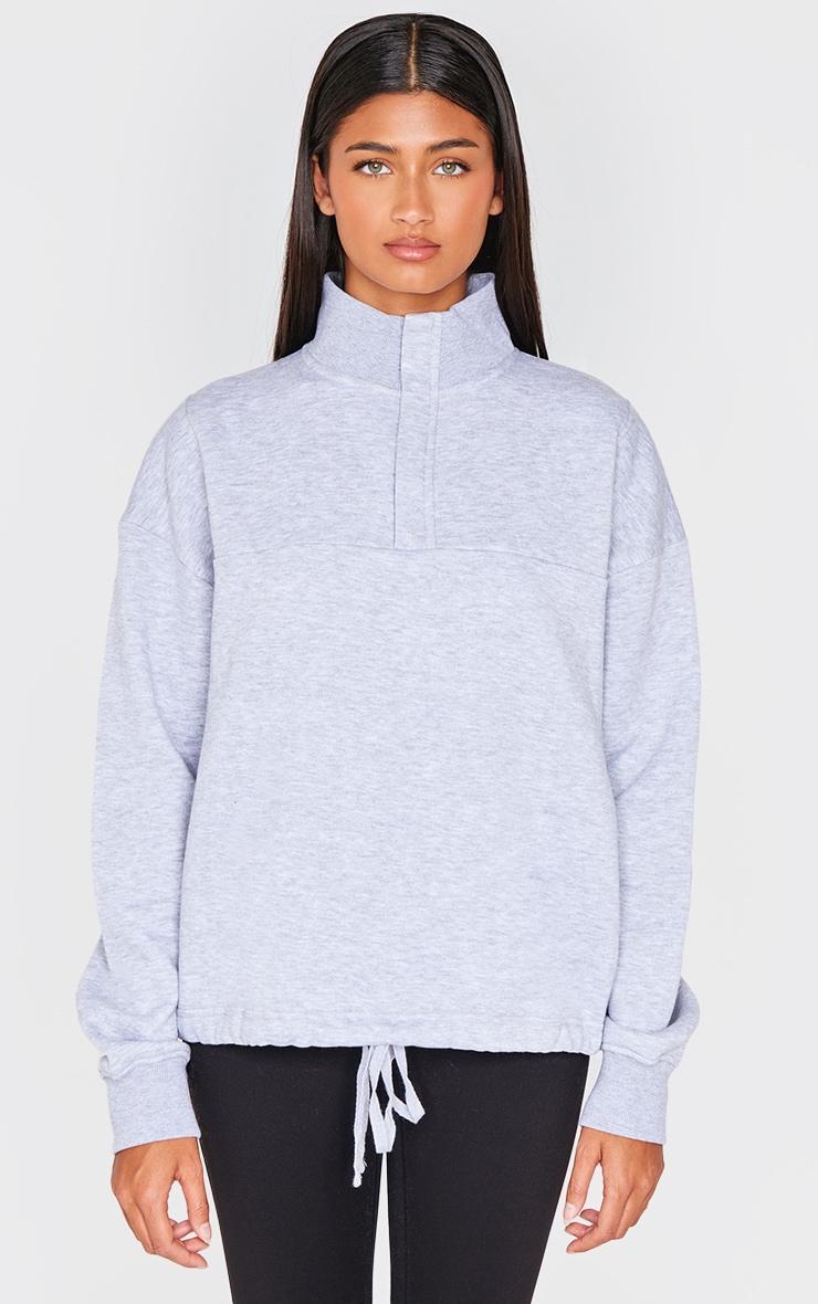 Grey Marl Drawstring Hem Quarter Zip Sweatshirt product image