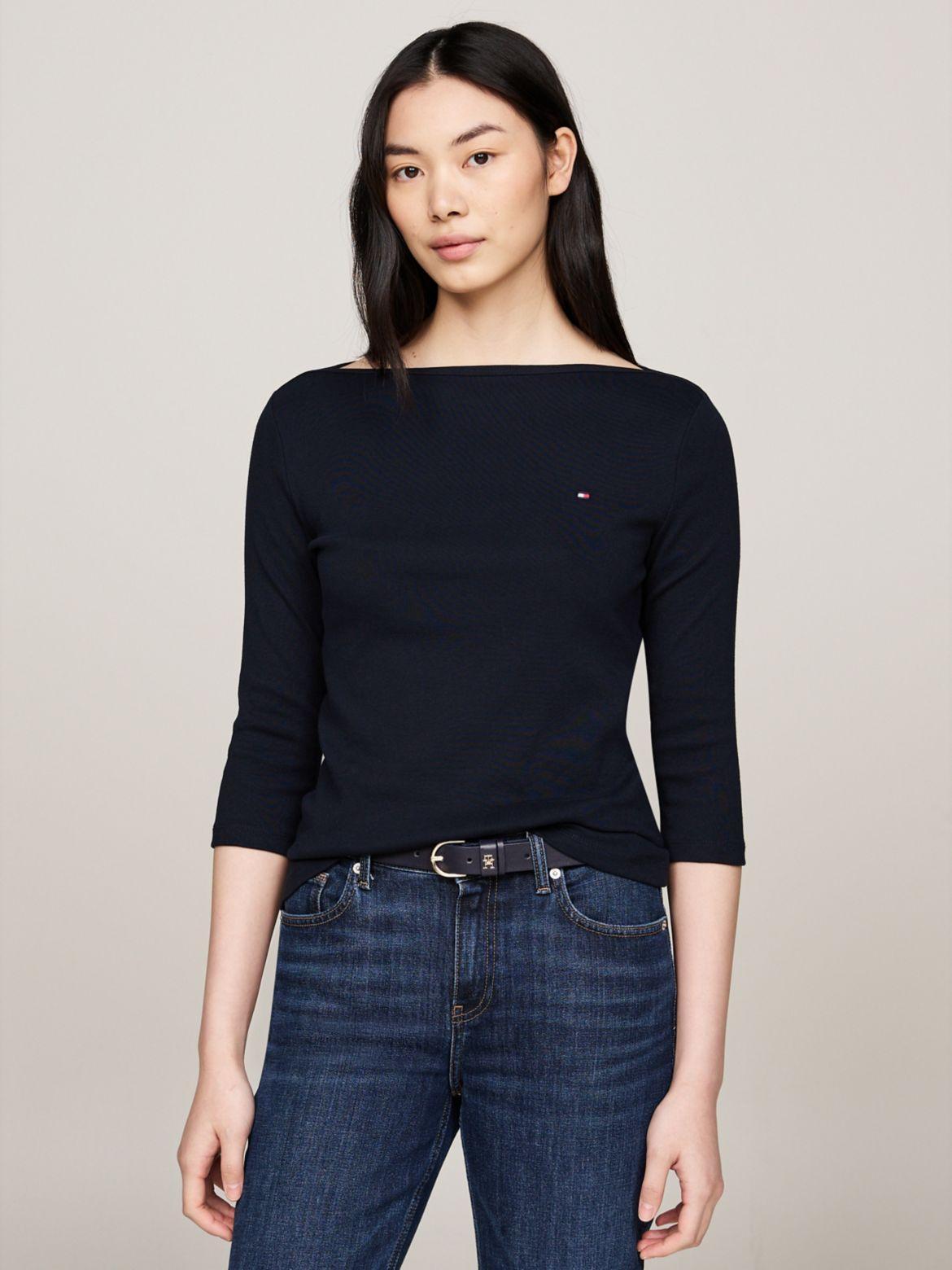 Tommy Hilfiger Women's Boatneck 3/4 Sleeve Slim Fit T-Shirt Product Image