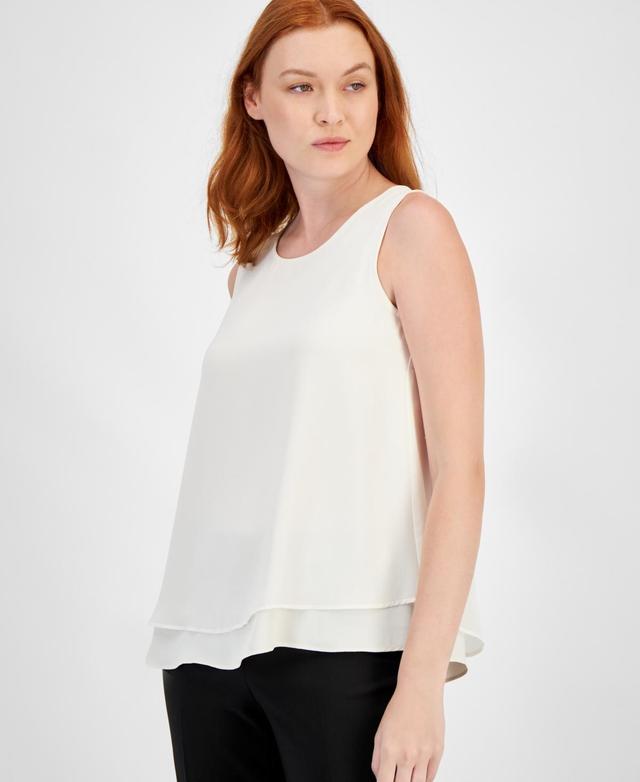 Anne Klein Womens Scoop-Neck Sleeveless Double-Layered Top Product Image