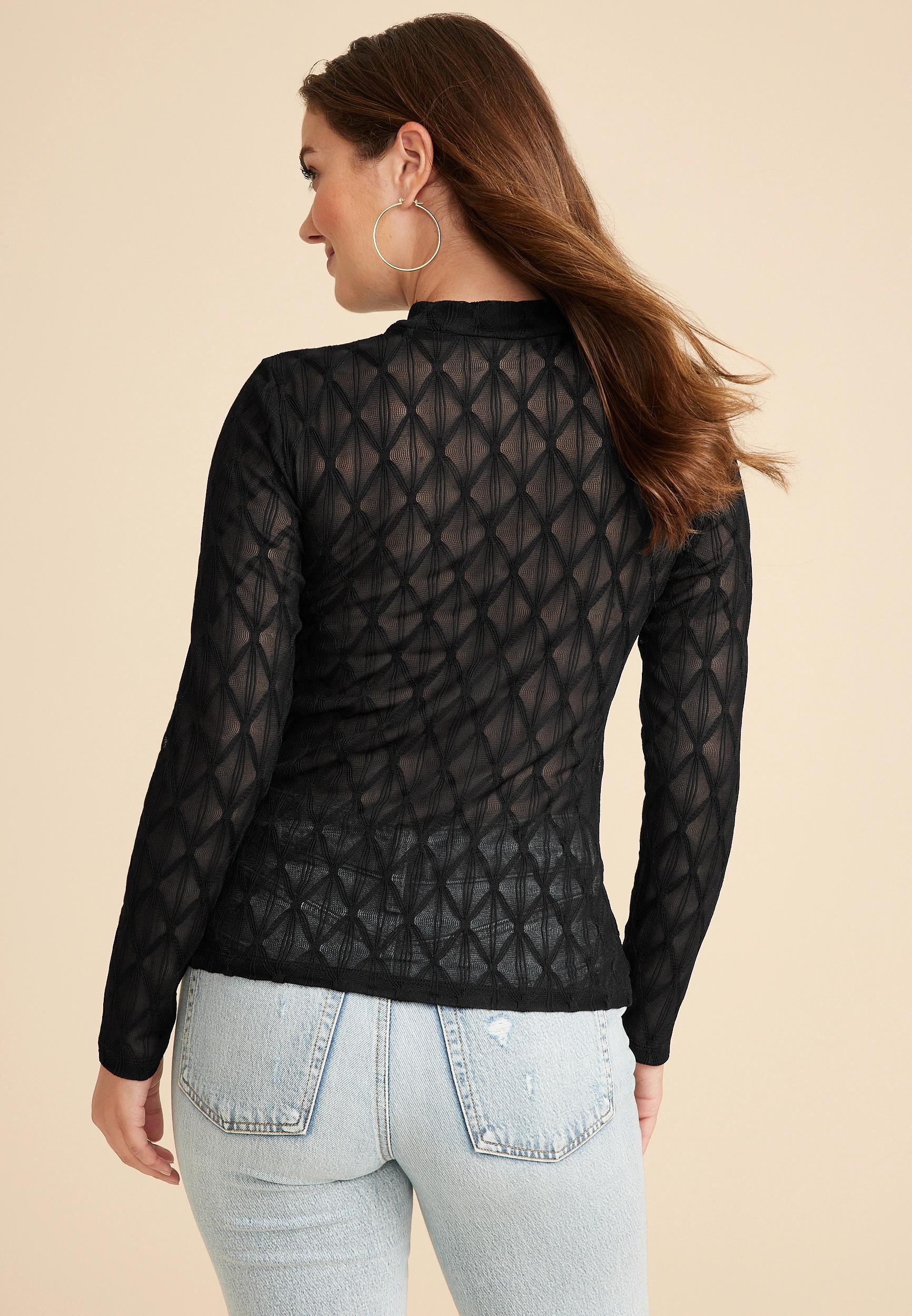 Argyle Sheer Mock Neck Blouse Product Image