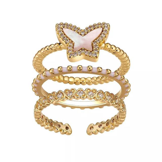 Isla & Alex Gold Tone Cubic Zirconia & Mother of Pearl Butterfly Ring Set, Womens Product Image