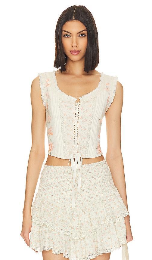 LoveShackFancy Corvelle Bustier Top in Cream. Product Image