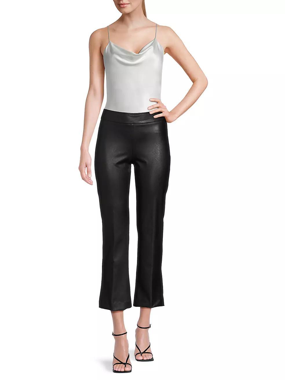 Faux-Leather Ankle-Crop Flared Pants Product Image