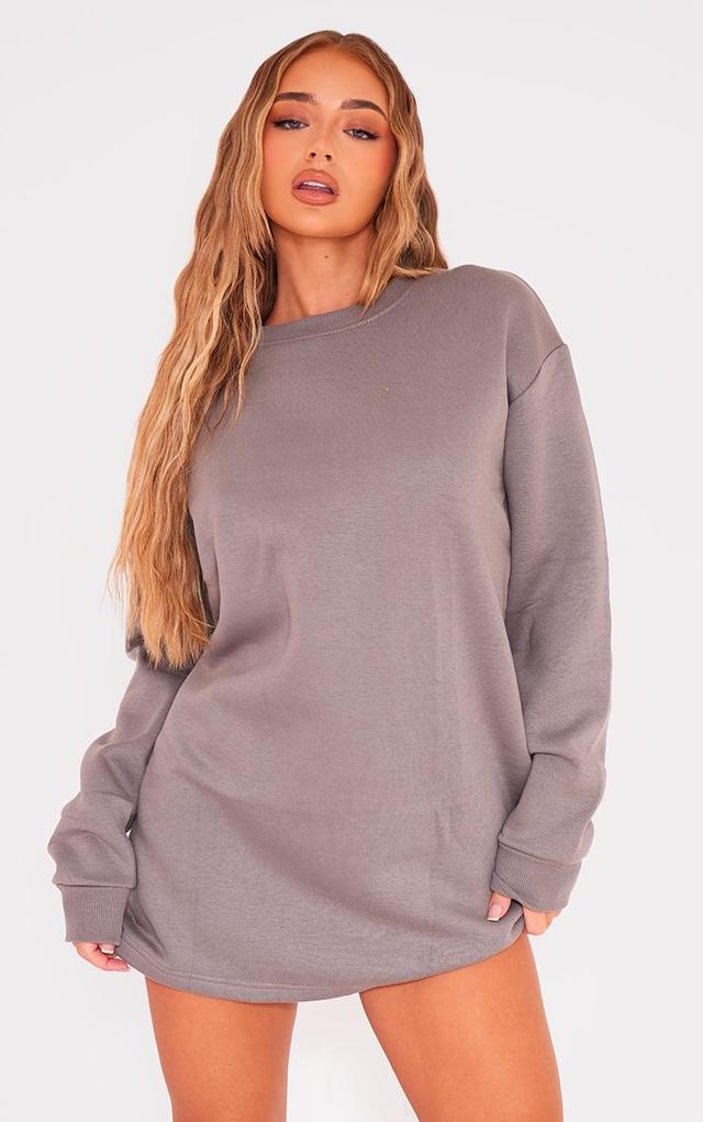 Charcoal Basic Crew Neck Oversize Sweatshirt Dress Product Image