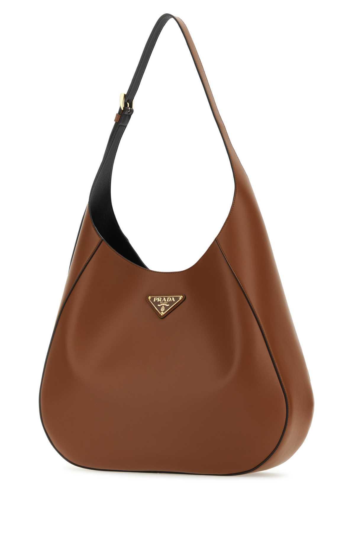 Large Leather Shoulder Bag With Adjustable Strap In Cognacnero Product Image