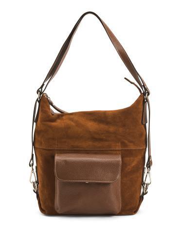 Suede And Leather Convertible Hobo Bag for Women Product Image