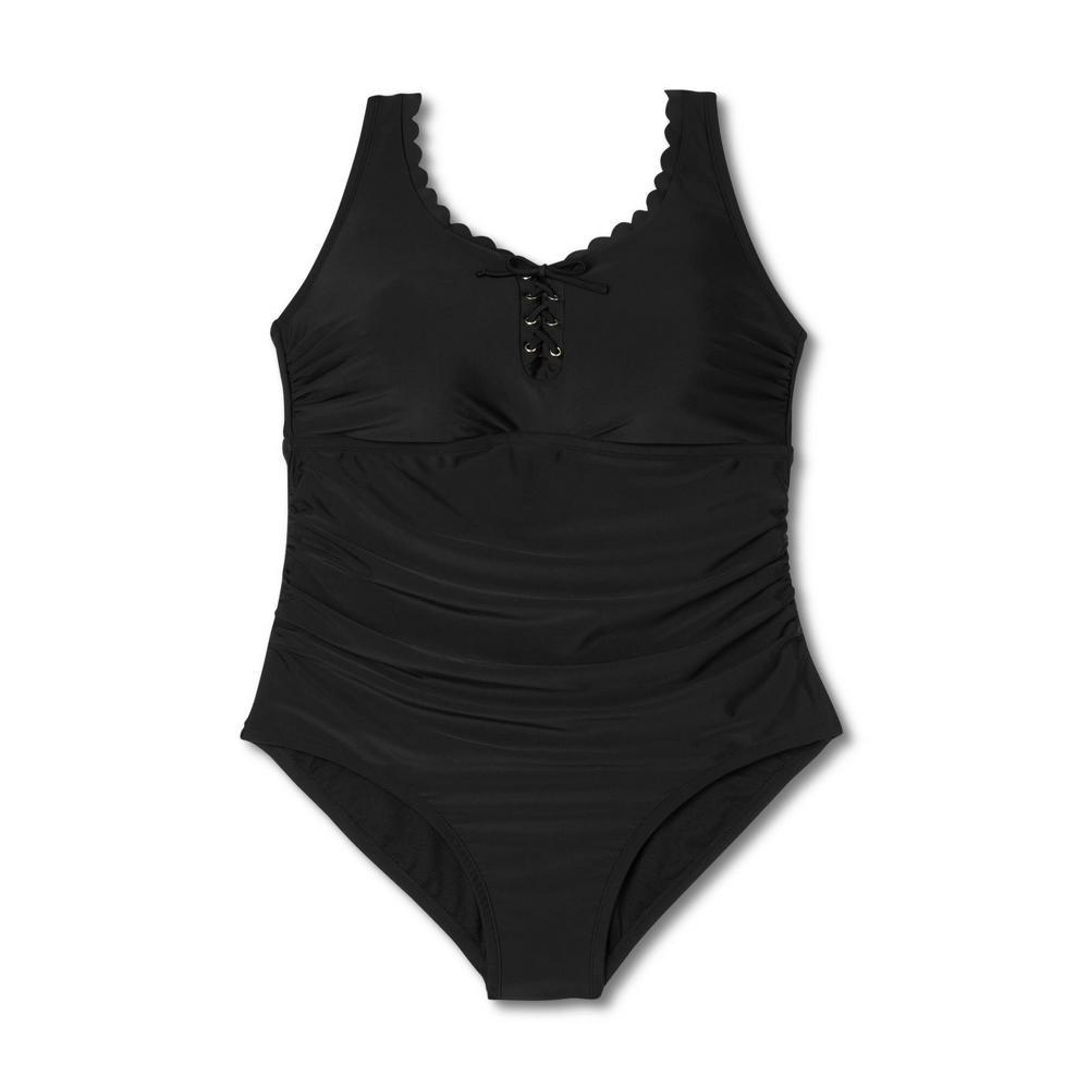 Womens Grommet Scallop Full Coverage One Piece Swimsuit - Kona Sol Black 17 Product Image