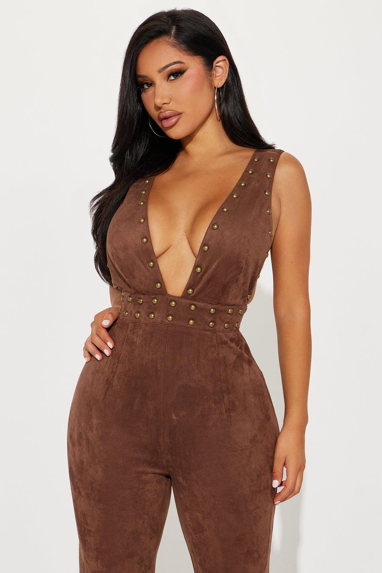 Looking For You Faux Suede Jumpsuit - Brown Product Image