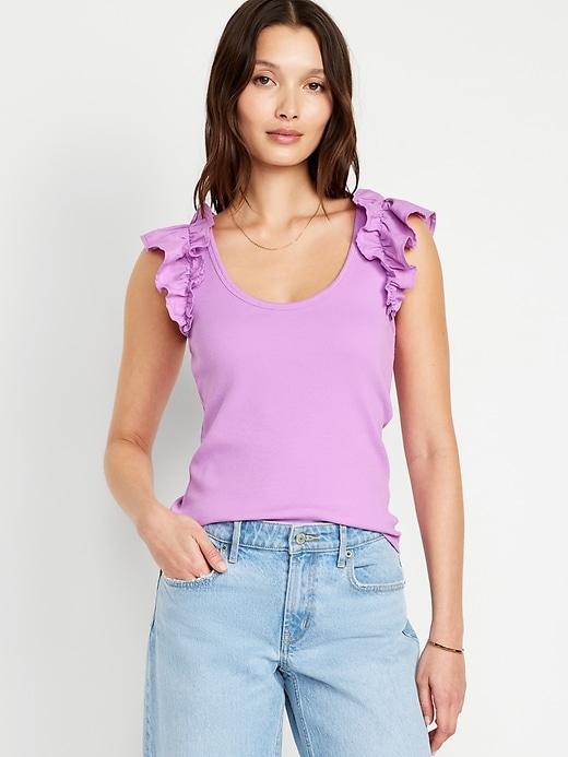 Ruffled Mixed Fabric Tank Top Product Image