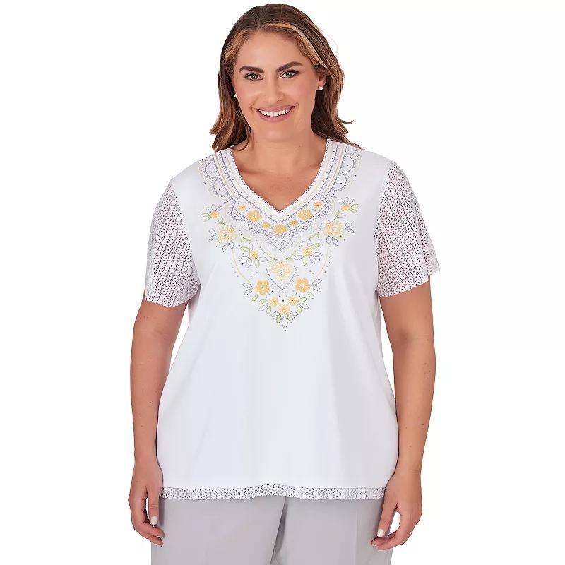 Plus Size Alfred Dunner Lace Sleeve Embroidered Top, Womens Product Image