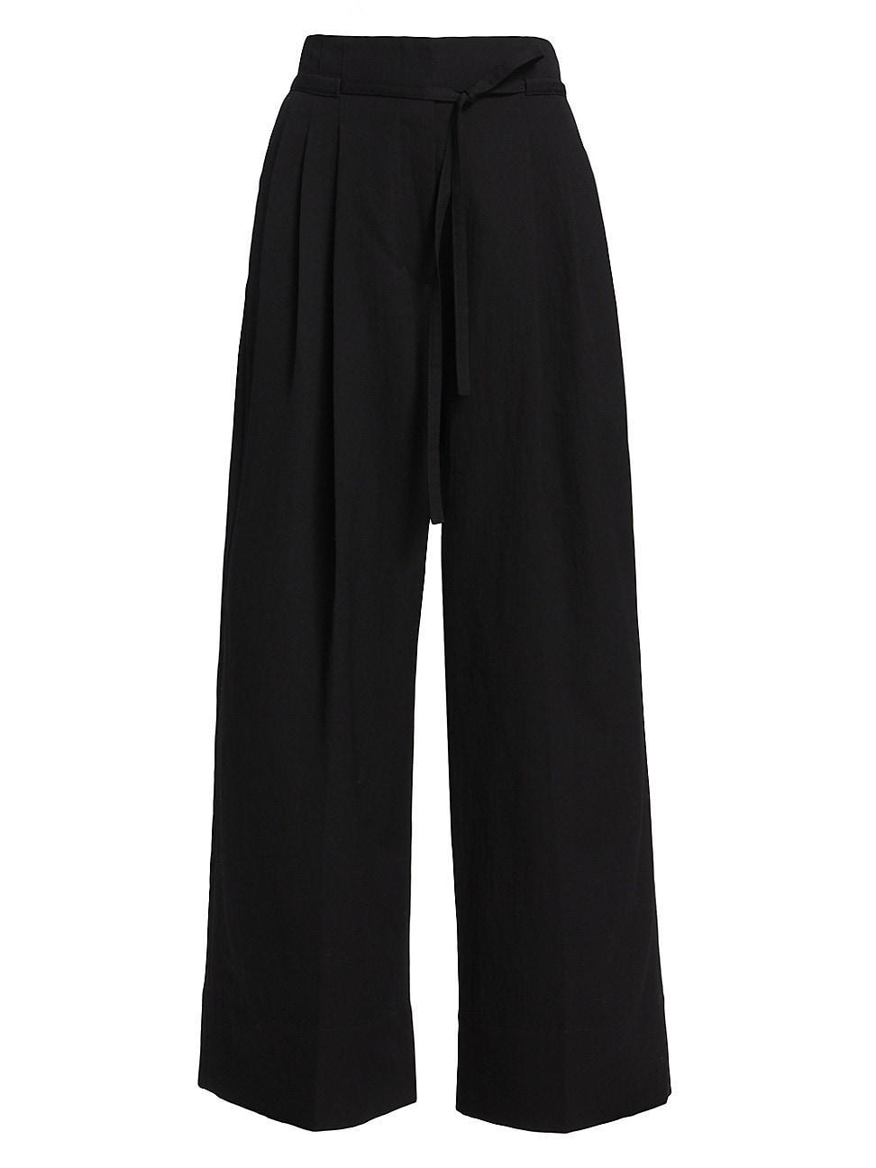 Womens Tie-Waist Wide-Leg Wool-Blend Pants product image