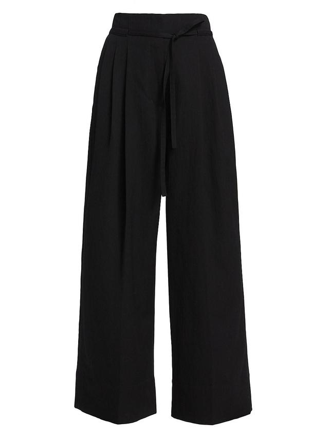 Womens Tie-Waist Wide-Leg Wool-Blend Pants Product Image