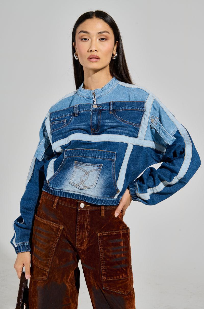 AUBREY DENIM PULL OVER SWEATSHIRT Product Image