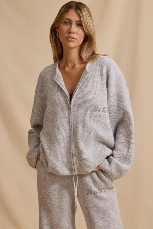 Oversized Zip-Up Cardigan in Ice Marl Product Image