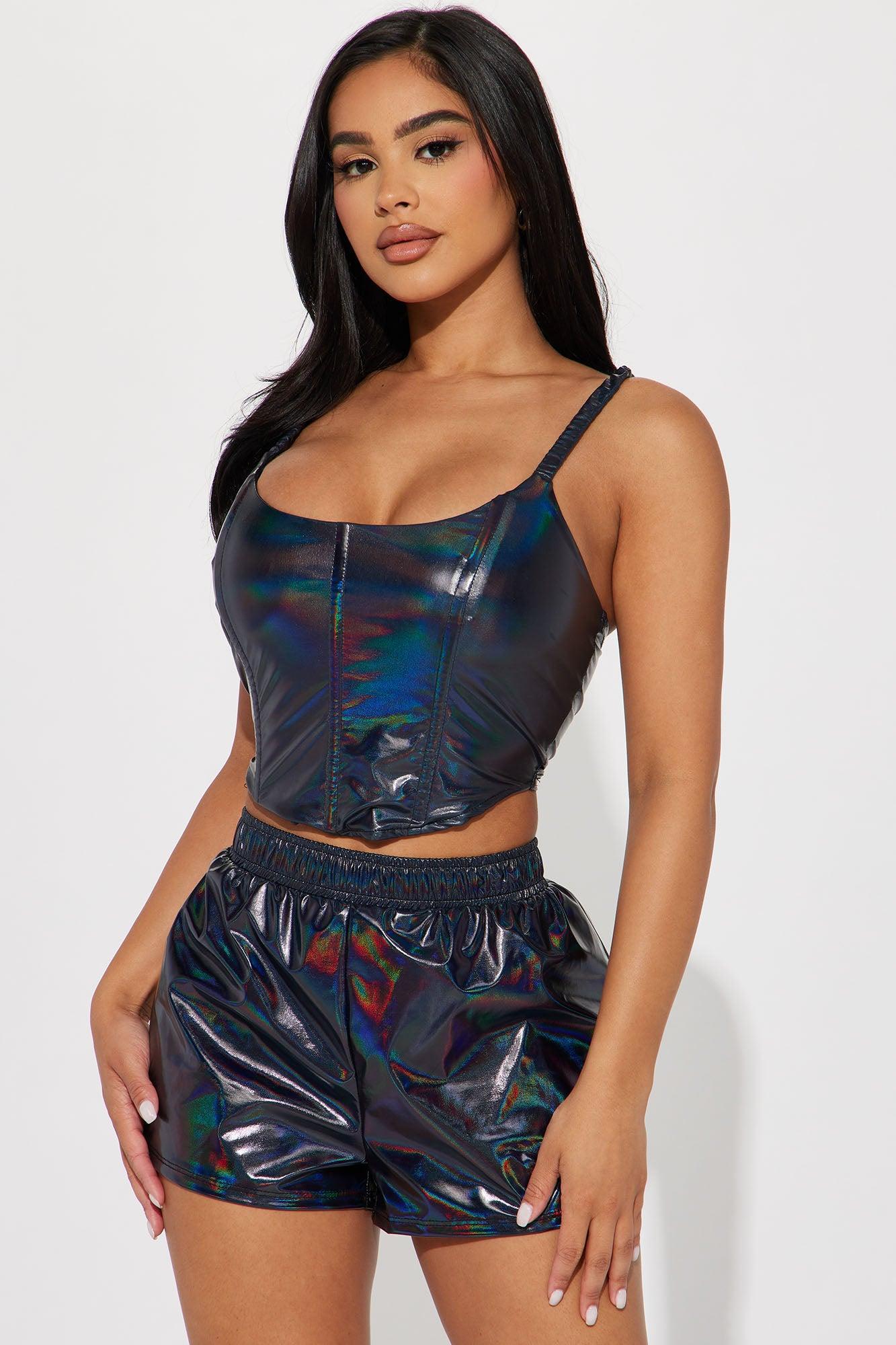 Sarena Holographic Short Set - Gunmetal Product Image