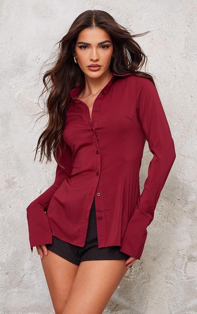 Maroon Chiffon Fitted Shirt Product Image