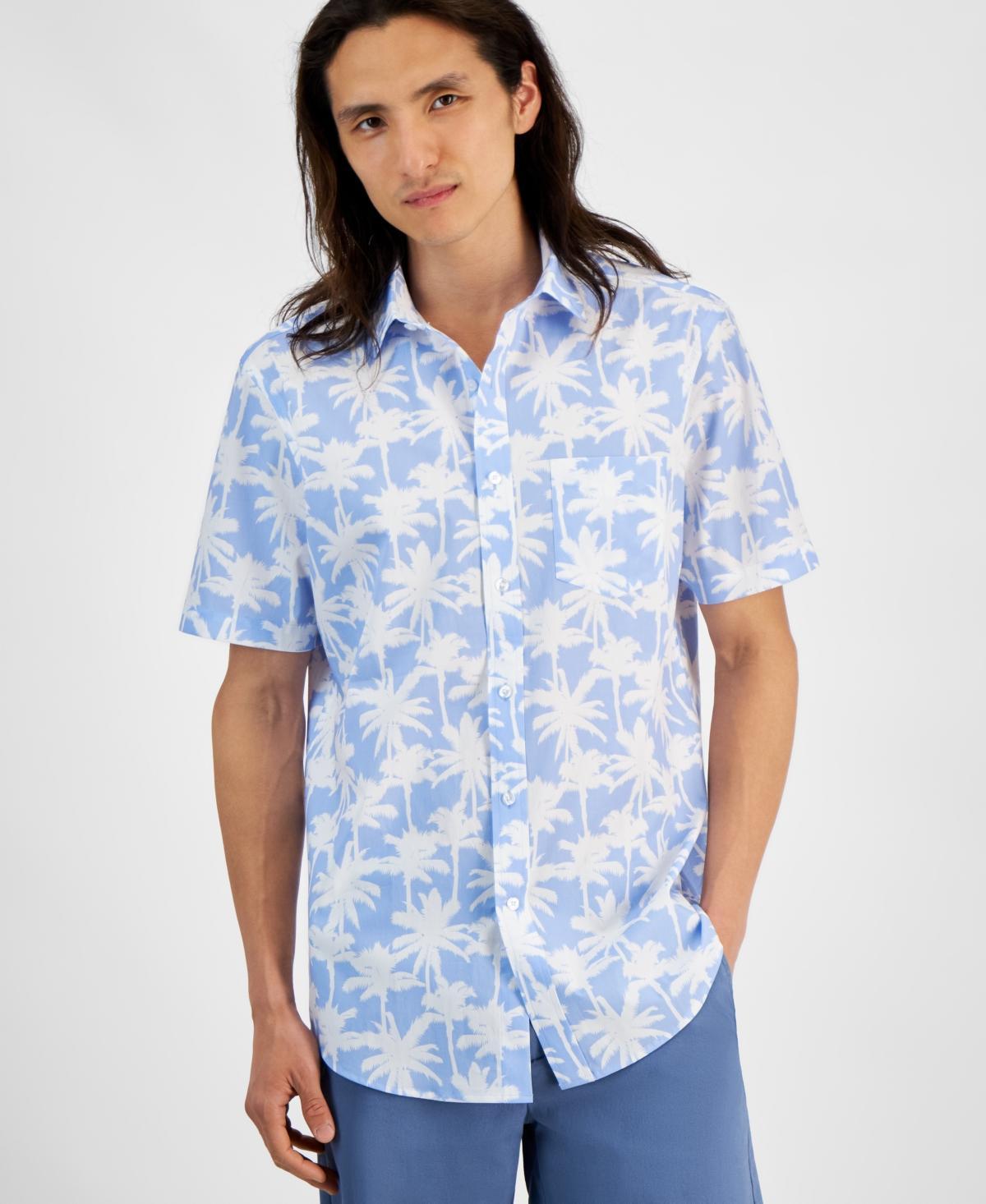 Men's Palm Breeze Regular-Fit Stretch Printed Button-Down Poplin Shirt, Created for Macy's  Product Image