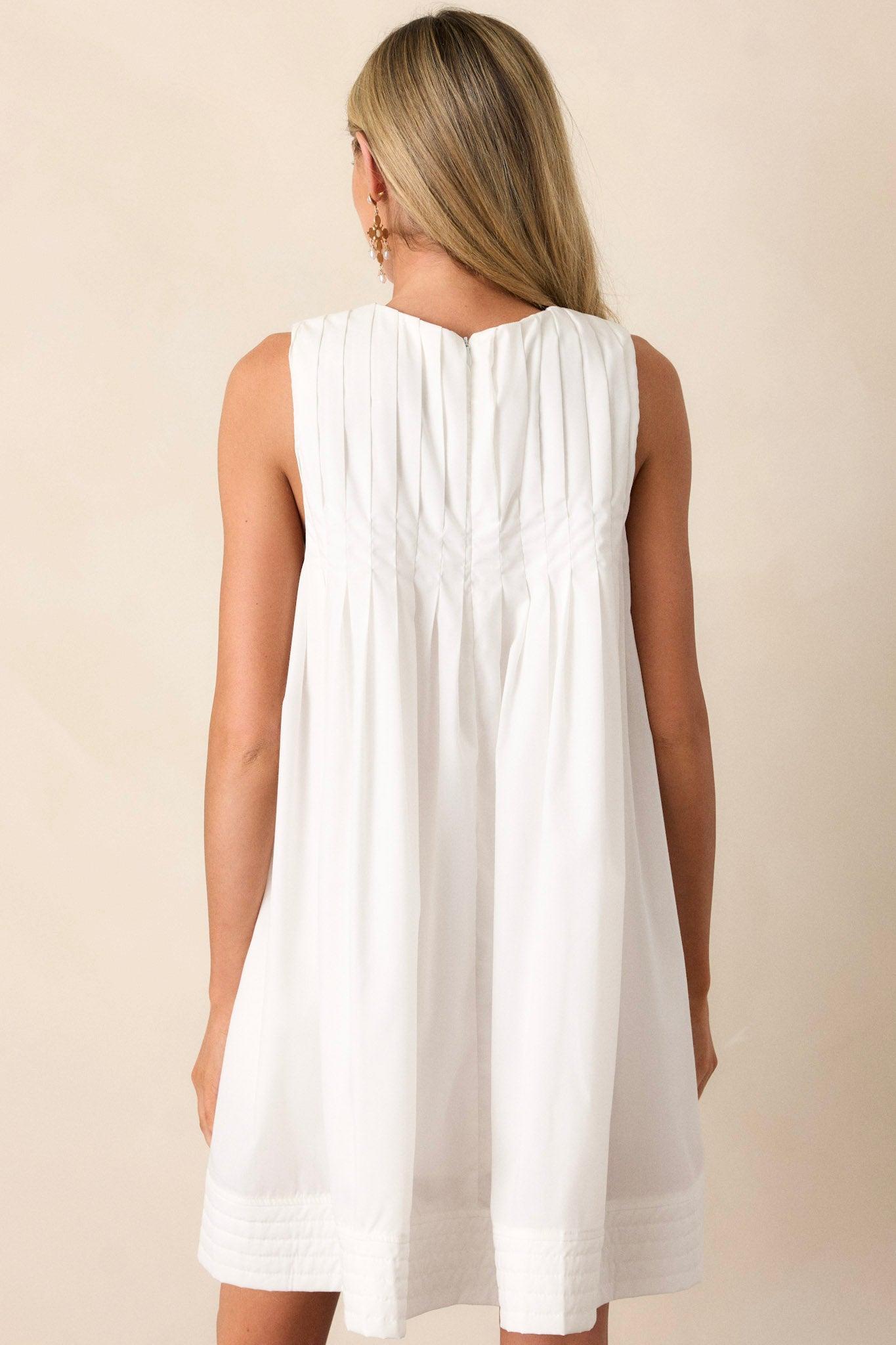 Pleated Petal White Mini Shift Dress Product Image