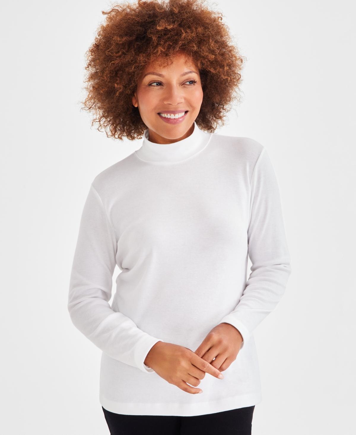 Style & Co Womens Cotton Mock-Neck Long-Sleeve Tee, Created for Macys Product Image