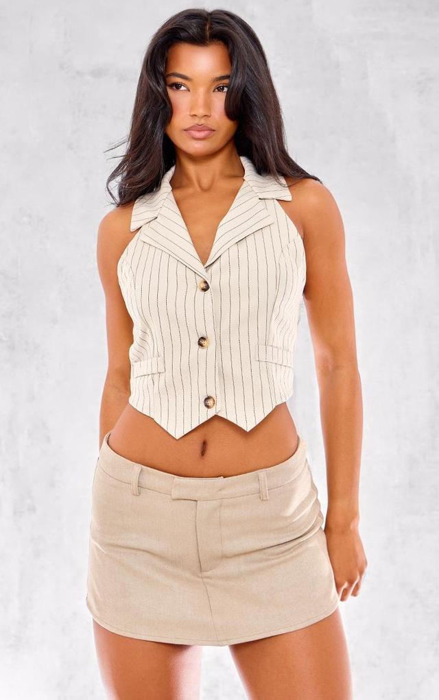 Cream Striped Tailored Fitted Vest Product Image