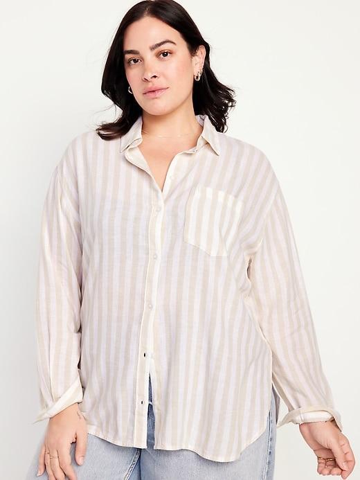 Linen-Blend Button-Down Boyfriend Shirt Product Image