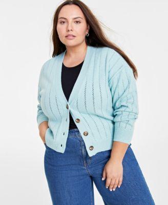 Trendy Plus Size Pointelle-Stitch Cardigan, Created for Macy's  Product Image