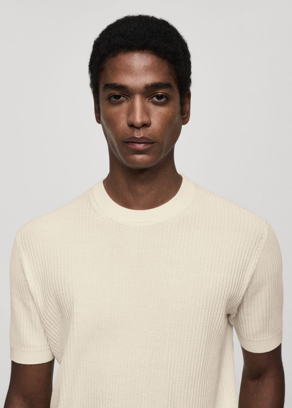 MANGO MAN - Ribbed knit t-shirt off whiteMen Product Image