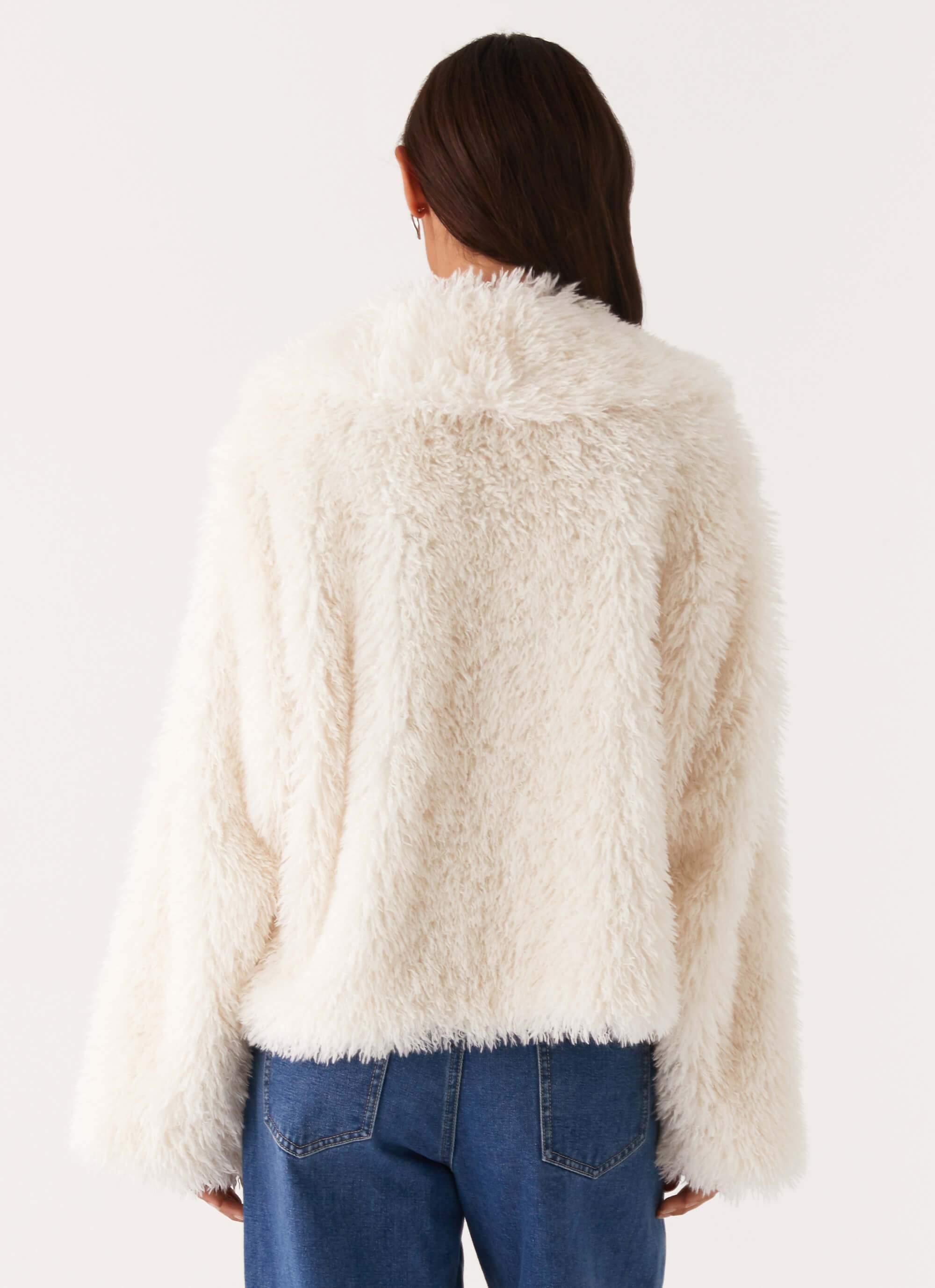 Denver Oversized Fur Jacket - Ivory Product Image