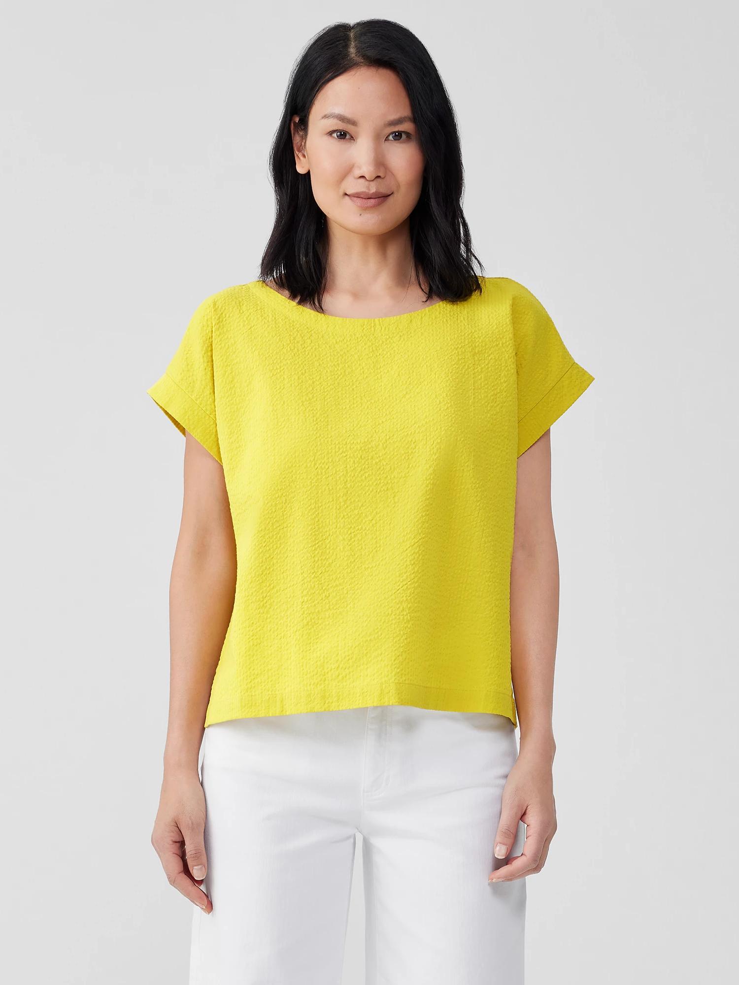 EILEEN FISHER Organic Cotton Ripple Ballet Neck Topfemale Product Image